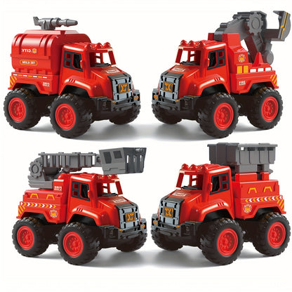 4-Piece Construction Truck Set for Kids, Excavator Dump Truck Crane Cement Mixer Sandbox STEM Engineering Vehicle Playset