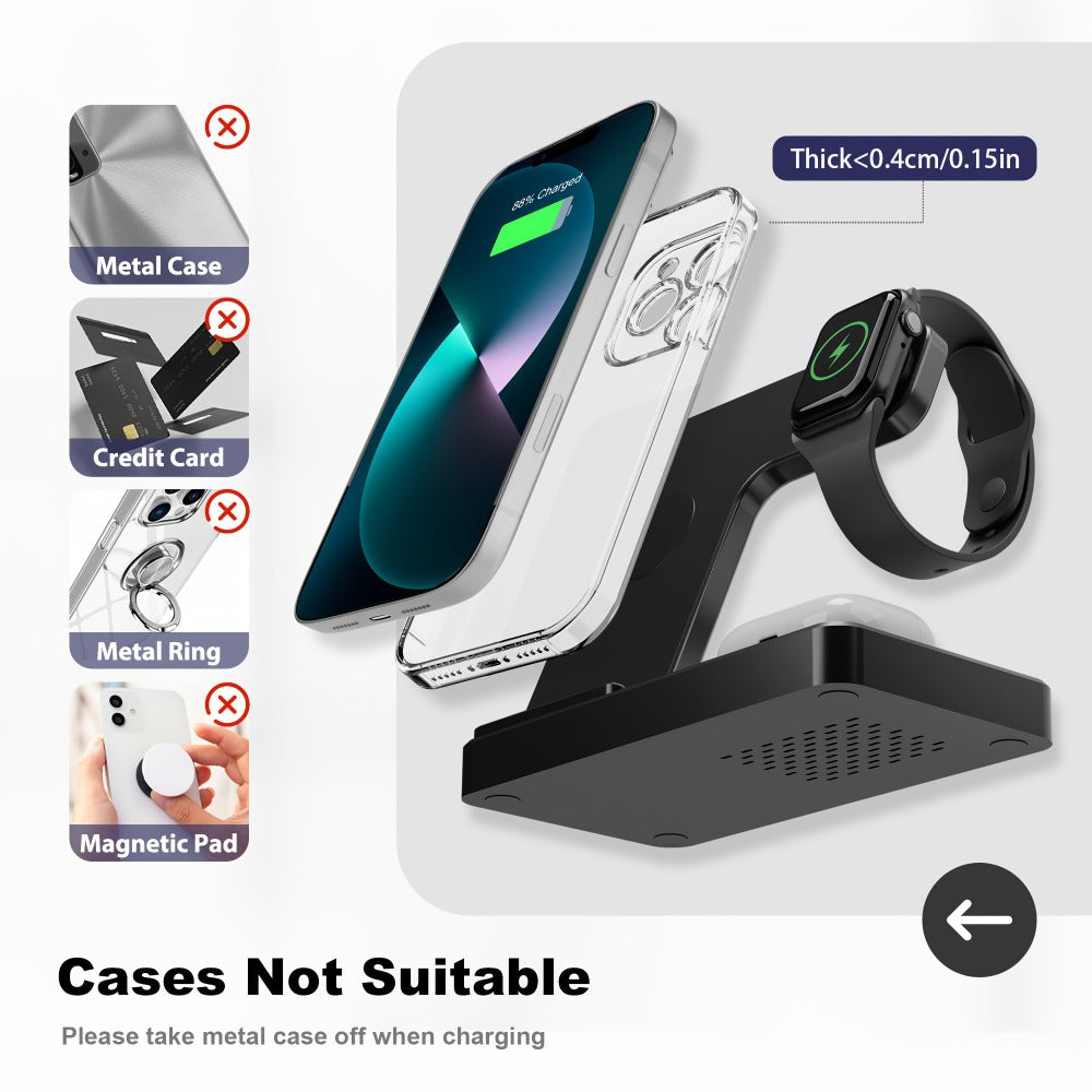 Wireless Charging Station, MagSafe-Compatible 3-in-1 15W Stand in Sky Blue, White, Pink or Black