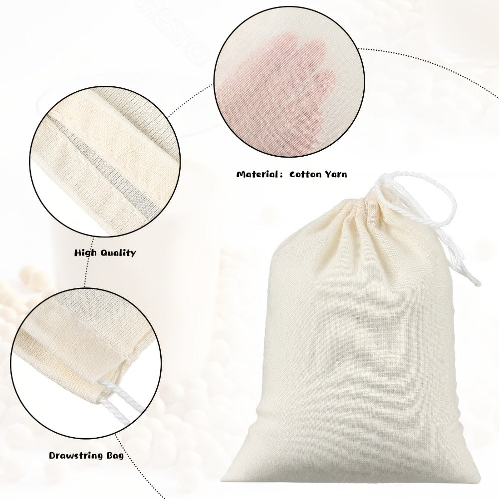 Cheesecloth Bags for Straining 100 Pack – Reusable Muslin Tea Filter Bags for Cold Brew, Milk Tea, Nut Milk & Cooking