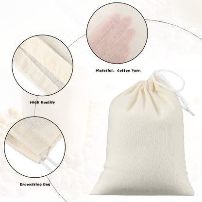 Cheesecloth Bags for Straining 100 Pack – Reusable Muslin Tea Filter Bags for Cold Brew, Milk Tea, Nut Milk & Cooking