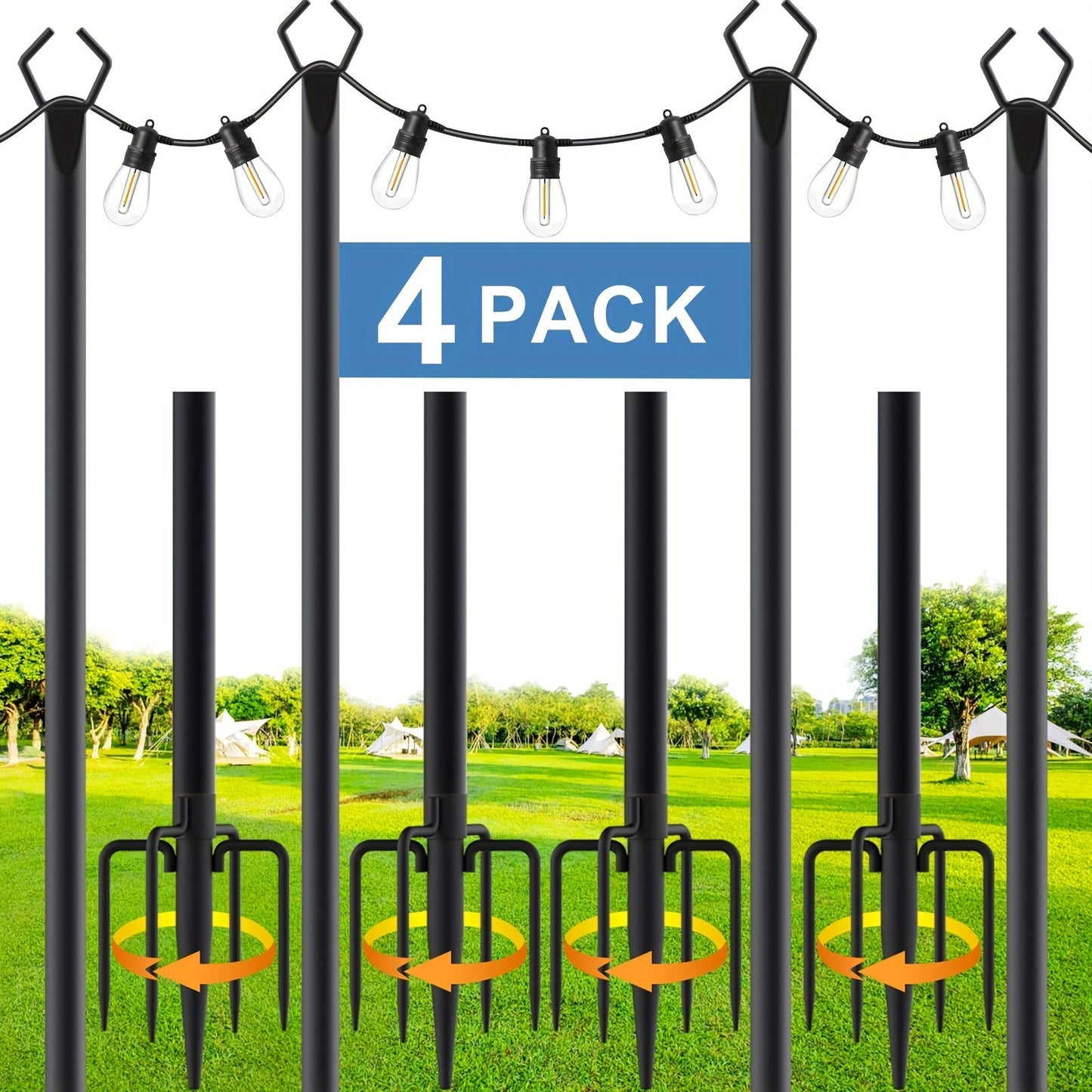 Outdoor String Light Poles 4 Pack 8.9Ft Metal Poles for Outside String Lights with Ground for Entryways, Bedrooms and Living Spaces