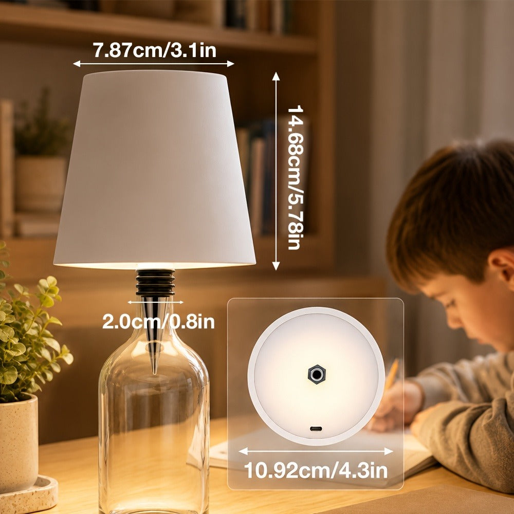 Table Lamp with Rechargeable Bottle-Top LED Shade, Three Color Temperatures, Touch Dimming and Five Options