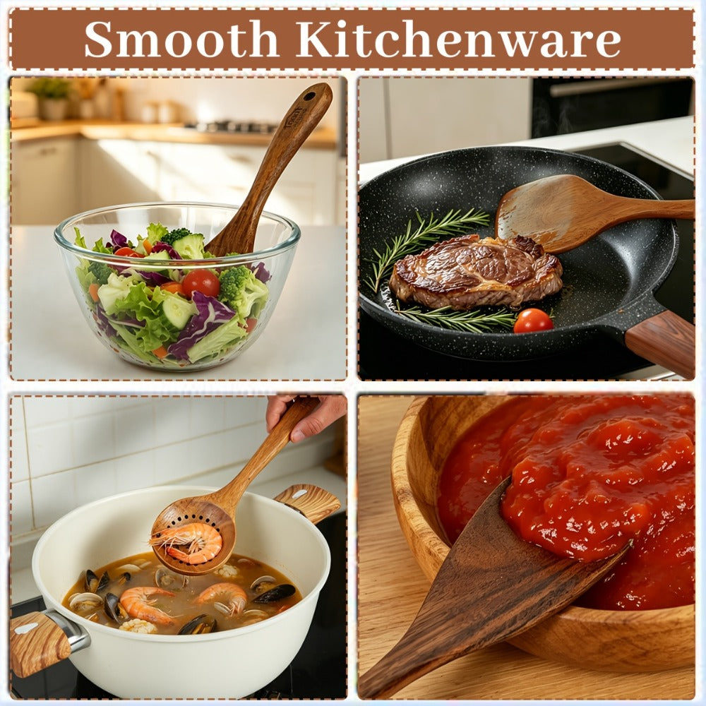 Kitchen Utensils by JIASING, 3-, 5- or 7-Piece Wood Spoon, Spatula, Ladle and Egg-Beater Set Options