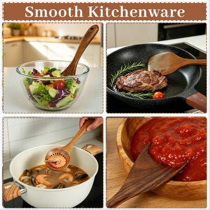 Kitchen Utensils by JIASING, 3-, 5- or 7-Piece Wood Spoon, Spatula, Ladle and Egg-Beater Set Options