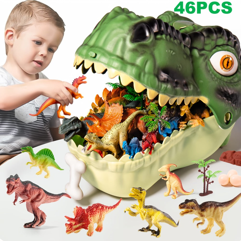Dinosaur Toys for Boys 46pcs Realistic Jurassic Dinosaur Figures Set with Eggs, Trees & Fence
