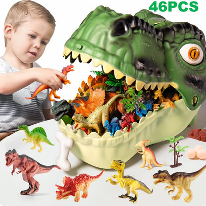 Dinosaur Toys for Boys 46pcs Realistic Jurassic Dinosaur Figures Set with Eggs, Trees & Fence