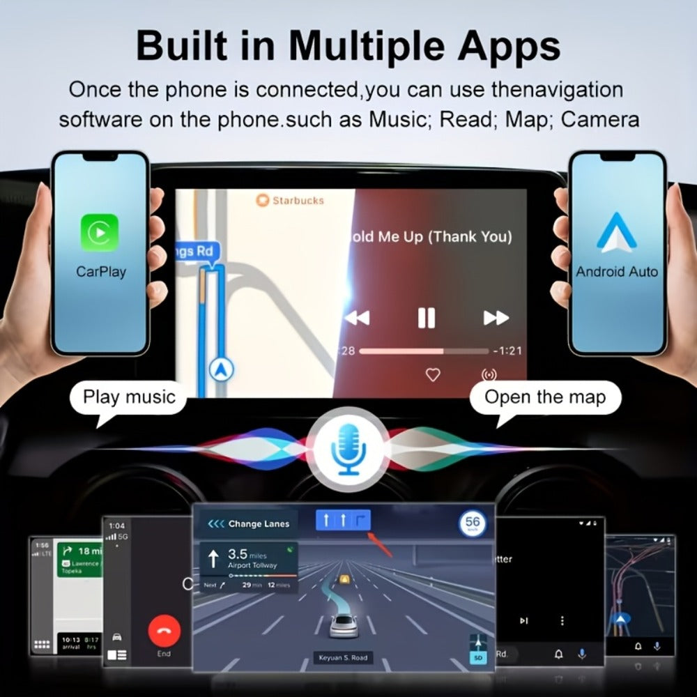 Plug & Play Wireless CarPlay & Android Auto Converter – Mirror Projection, 5GHz WiFi Auto-Connect, Aluminum Alloy