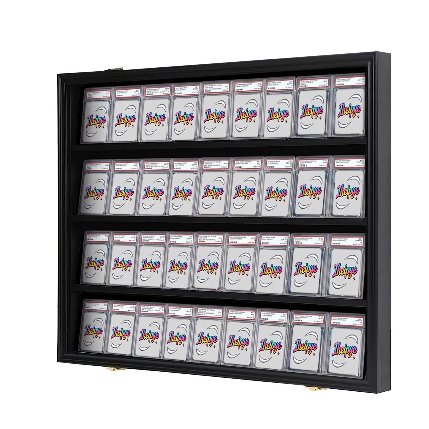 Sports Card Display Case 36 Slots Lockable Wall Frame – UV Protection Acrylic | Baseball Basketball Football Hockey Trading Cards | Black
