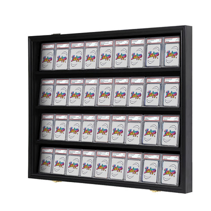 Sports Card Display Case 36 Slots Lockable Wall Frame – UV Protection Acrylic | Baseball Basketball Football Hockey Trading Cards | Black