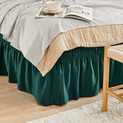 Bed Skirt Elastic Wrap Around Ruffle – 15 Inch Drop Microfiber Dust Ruffle, Adjustable No-Lift Fit, Fade Resistant Machine Washable