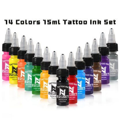 Tattoo Ink NISIMP 7- or 14-Color Gift Box Set with Transparent Bottles and Two Configurations