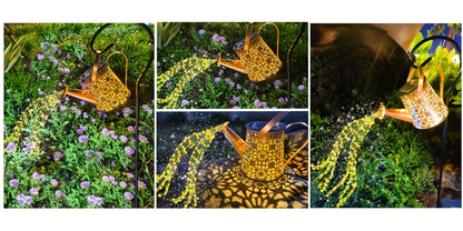 Solar Garden Light Watering Can Stake with Warm White Cascading LEDs, IP44 Rating and Hanging Bracket