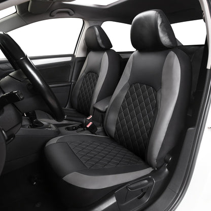 Five-Seat Quilted Car Seat Cover Set with Headrest Pieces in Black, Gray and Blue-Trim Color Options