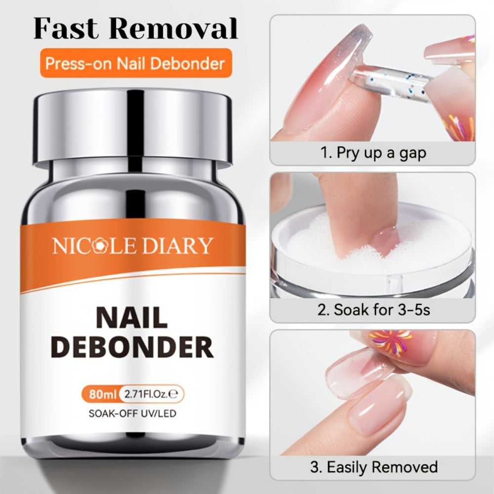 Press On Nail Debonder Remover 80ml – Fast 3-5 Second Soak-Off Liquid for False Tips, Rhinestone Glue Remover, No Damage Easy Dissolve