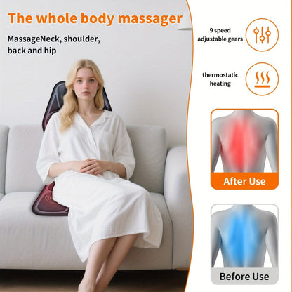 Massage Seat Cushion with Heat 9 Vibration Motors Triple Heating Pad Lumbar Traction Full Body Massager for Home or Salon Spa Use