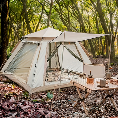 Camping Tent 4-6 Person Automatic White Shelter with Four-Sided Ventilation and Zipper Entry