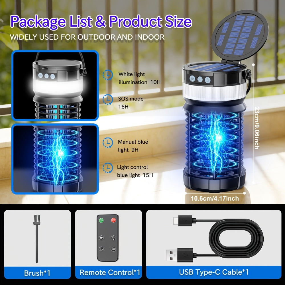 Solar and USB-C Insect Zapper Lantern with 4000mAh Label, Remote Control and Adjustable Panel
