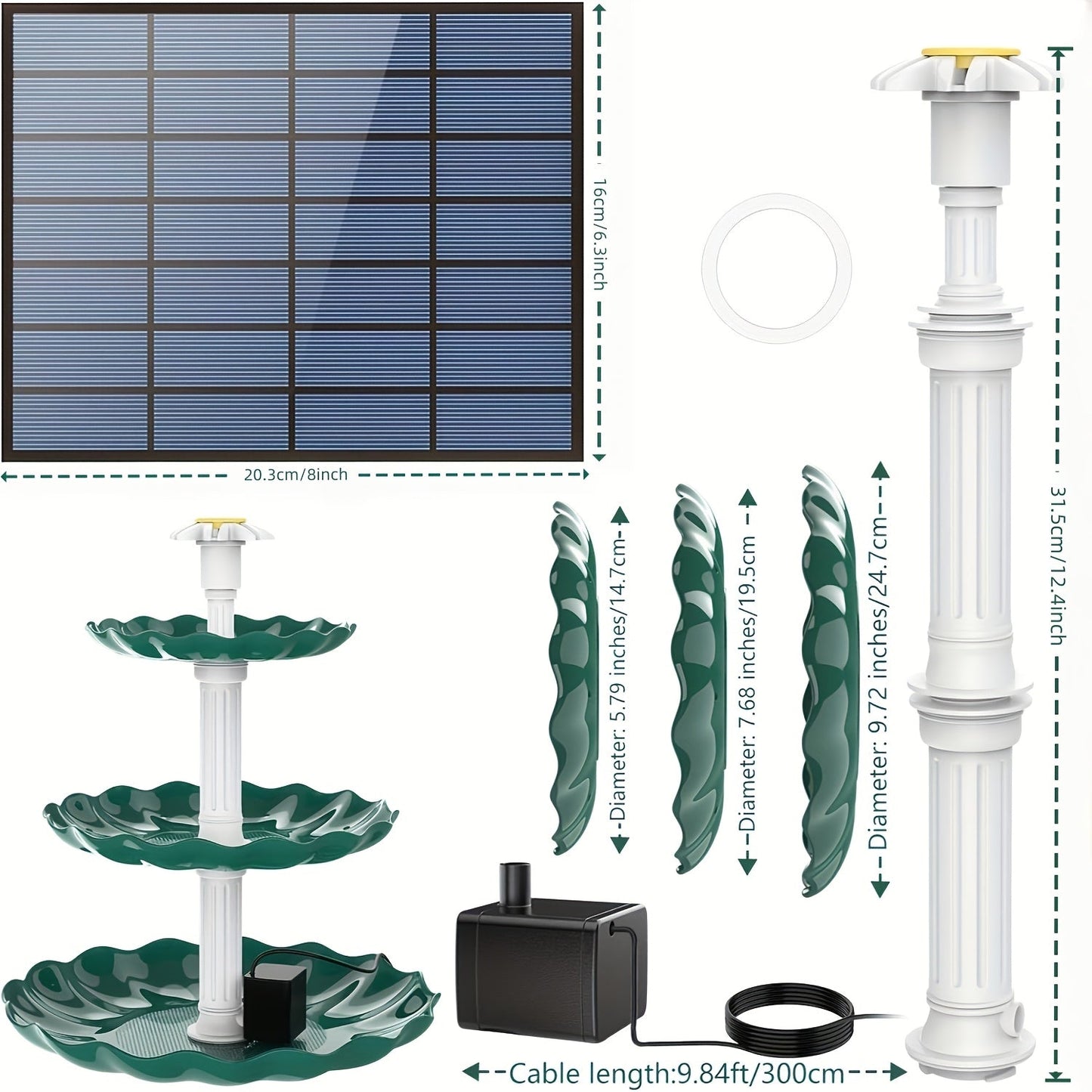 Bird Bath Fountain Solar 3-Tier – Outdoor Garden & Courtyard Decor