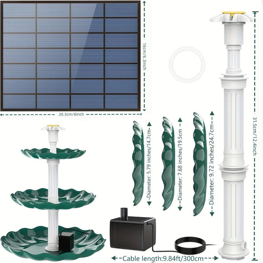 Bird Bath Fountain Solar 3-Tier – Outdoor Garden & Courtyard Decor