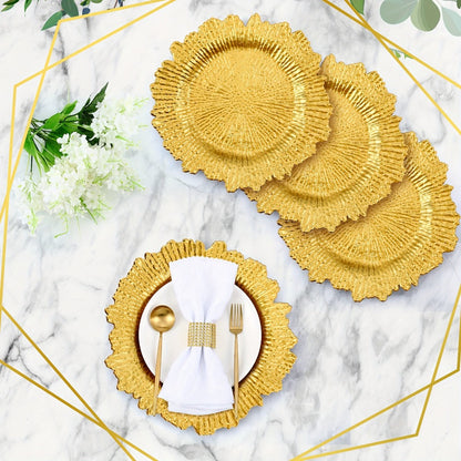 Wedding Plates 100pcs, 13 Inch Plastic Floral Decorative Plates with Metallic Ruffled Rim, Bulk Party Plates for Wedding