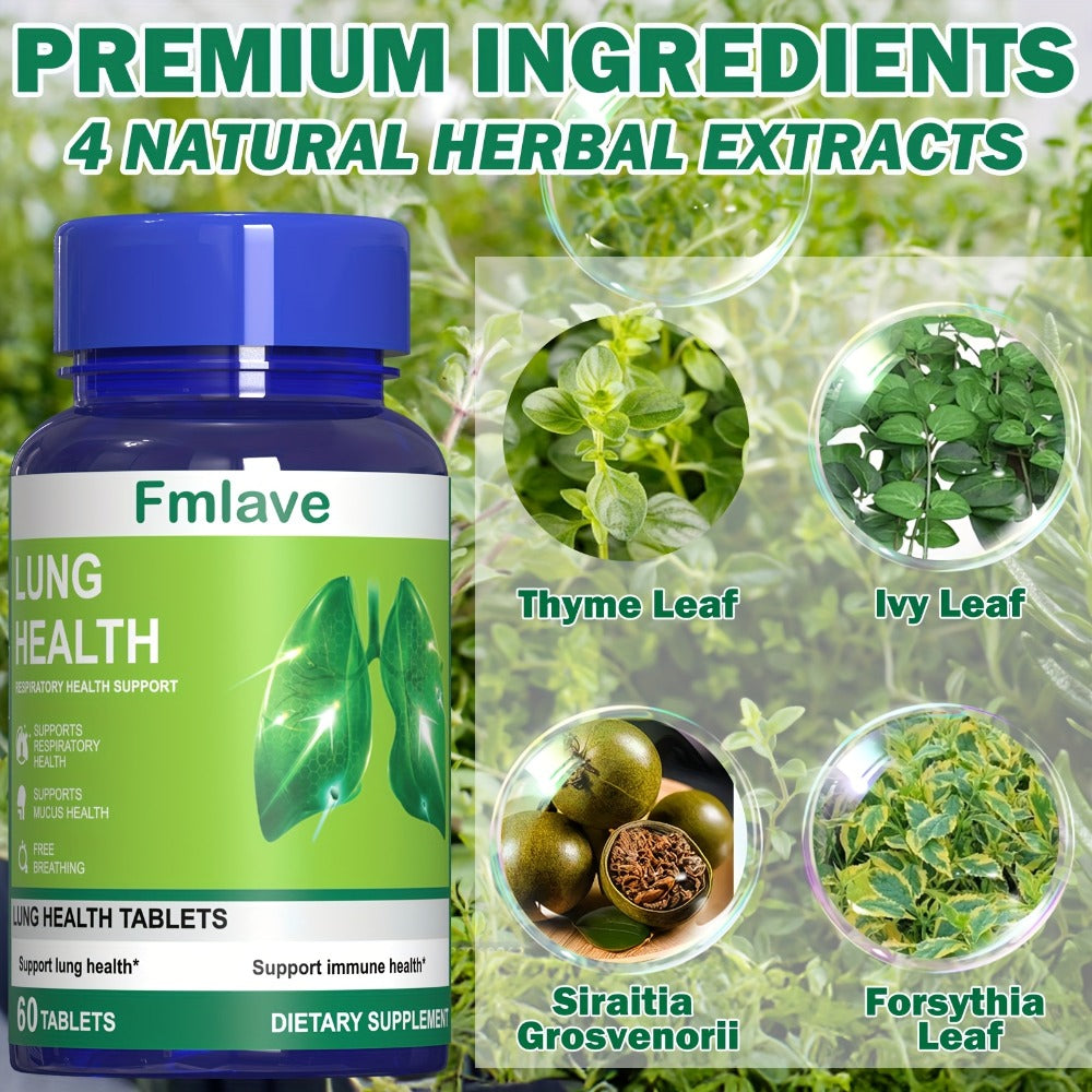 Herbal Lung Cleanse Supplement 60 Tablets, Respiratory Health Support, Breathing Comfort, Mucus Clearance & Immune Boost