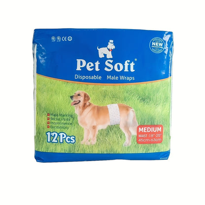 Disposable Dog Diapers – Ultra-Absorbent Leakproof 12-Pack for Male & Female Dogs, Elastic Waistband, 3 Colors