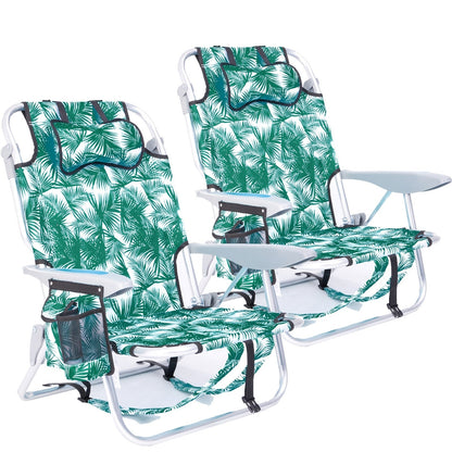 Folding Beach Chair Lay Flat Camping Chair for Adults 4 Position Adjustable Backpack Chair with Cup Holder Towel Bar Cooler Pouch