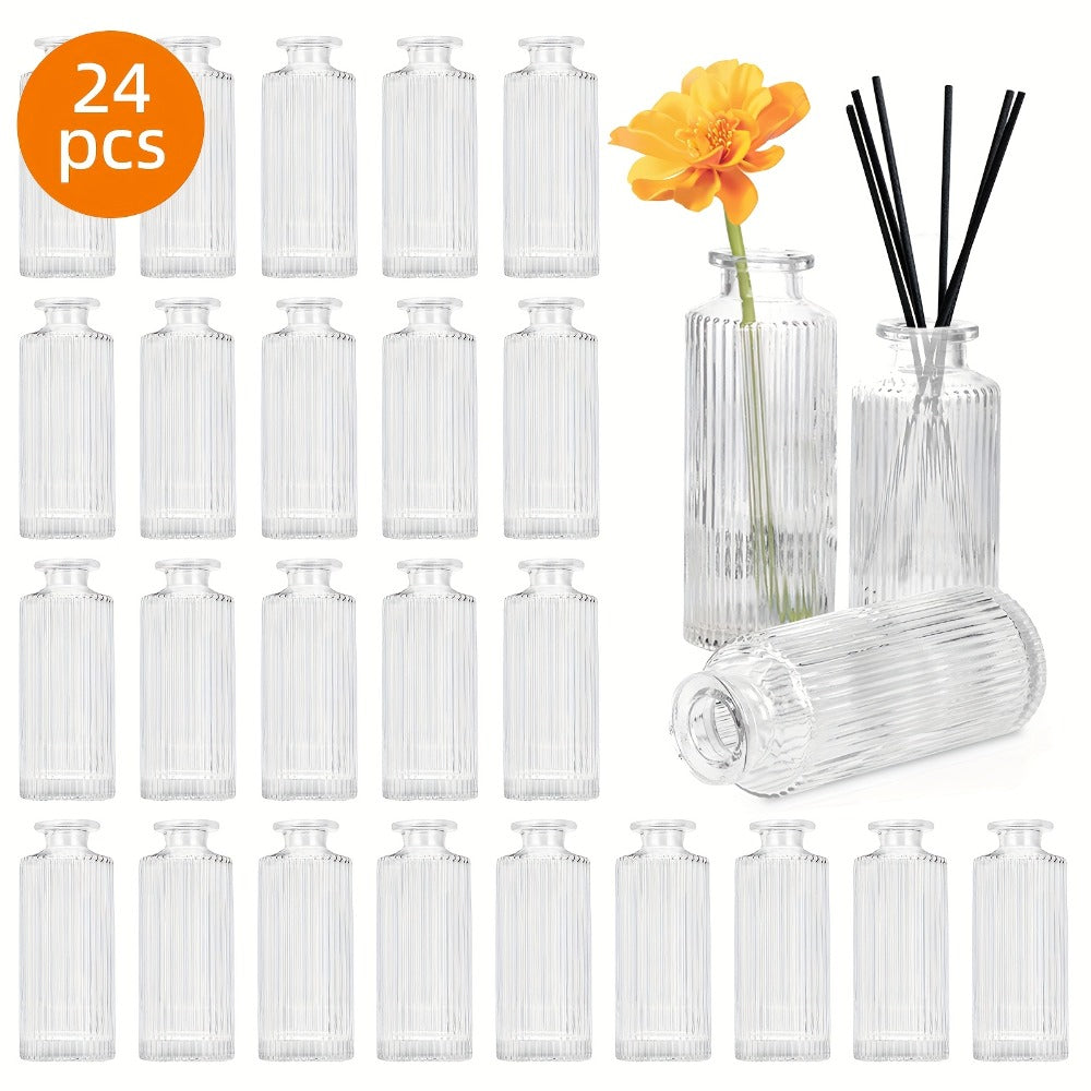 Mini Bud Vases Set – Modern Striped Clear Glass Flower Vases for Wedding Centerpieces, Birthday Party, Anniversary, Home Table Decor