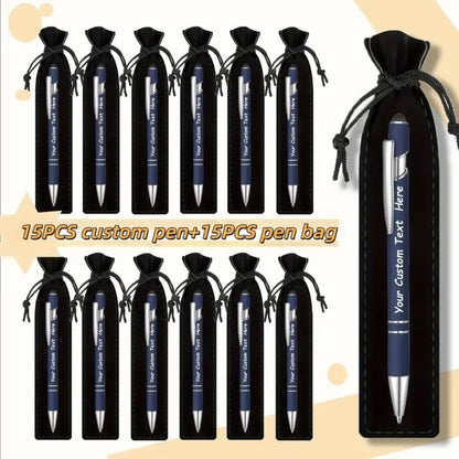 Custom Ballpoint Pens with Pencil Pouch Bulk Set, Personalized Ballpoint Pen Pack for Corporate Gifts