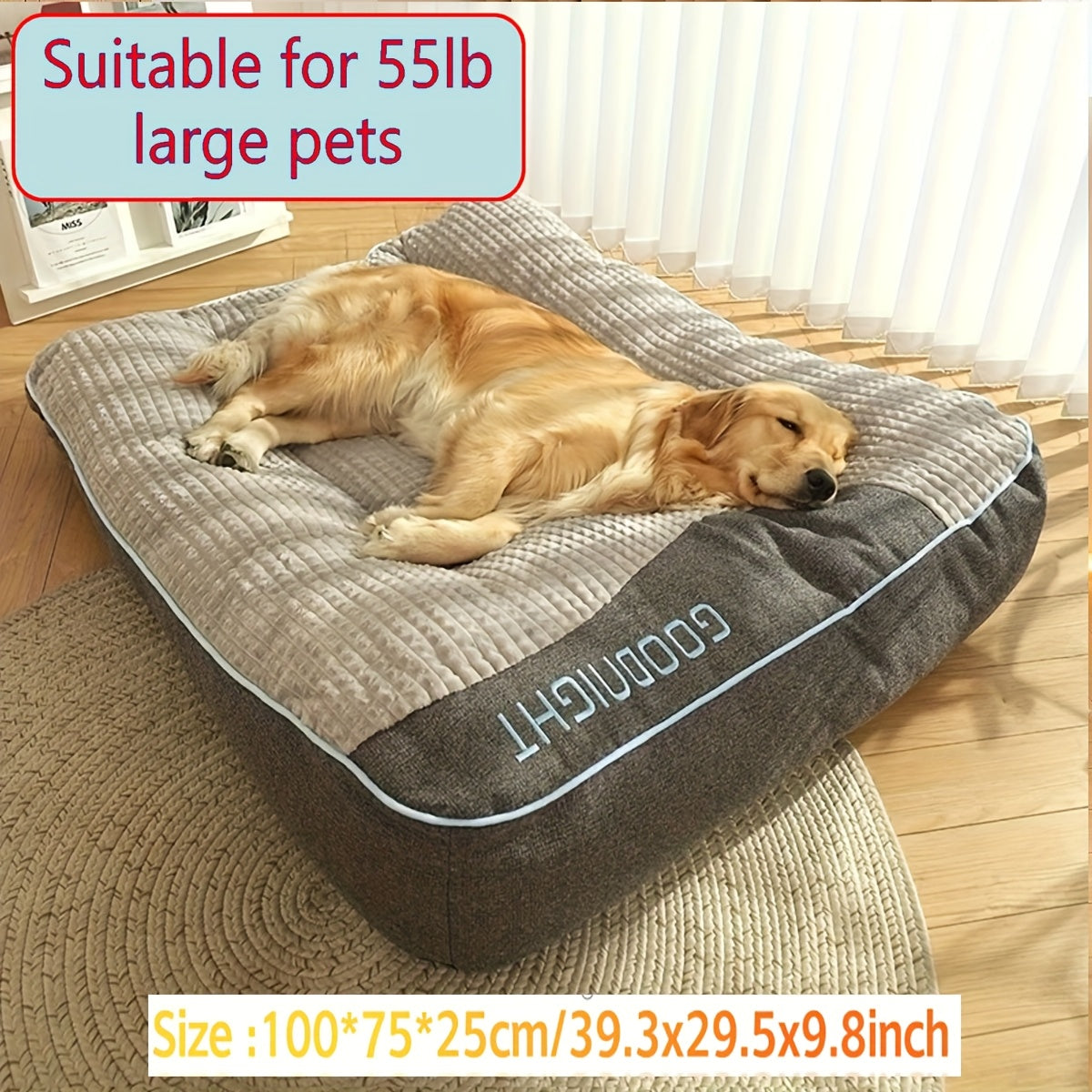 Thickened Dog Bed for Winter Warmth – Soft Polyester Fiber Fill, Collapse-Resistant, Machine Washable Cat & Dog Bed for Large Breeds