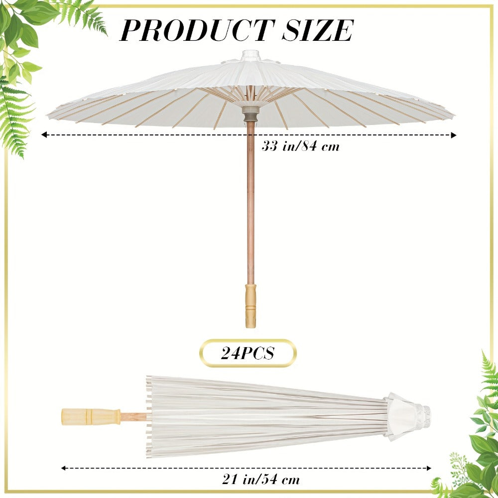 Party Decorations 24-Pack White Paper Parasols with 33-Inch Canopies and Wood-Look Handles