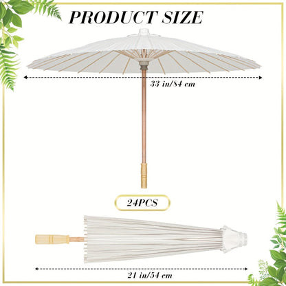 Party Decorations 24-Pack White Paper Parasols with 33-Inch Canopies and Wood-Look Handles