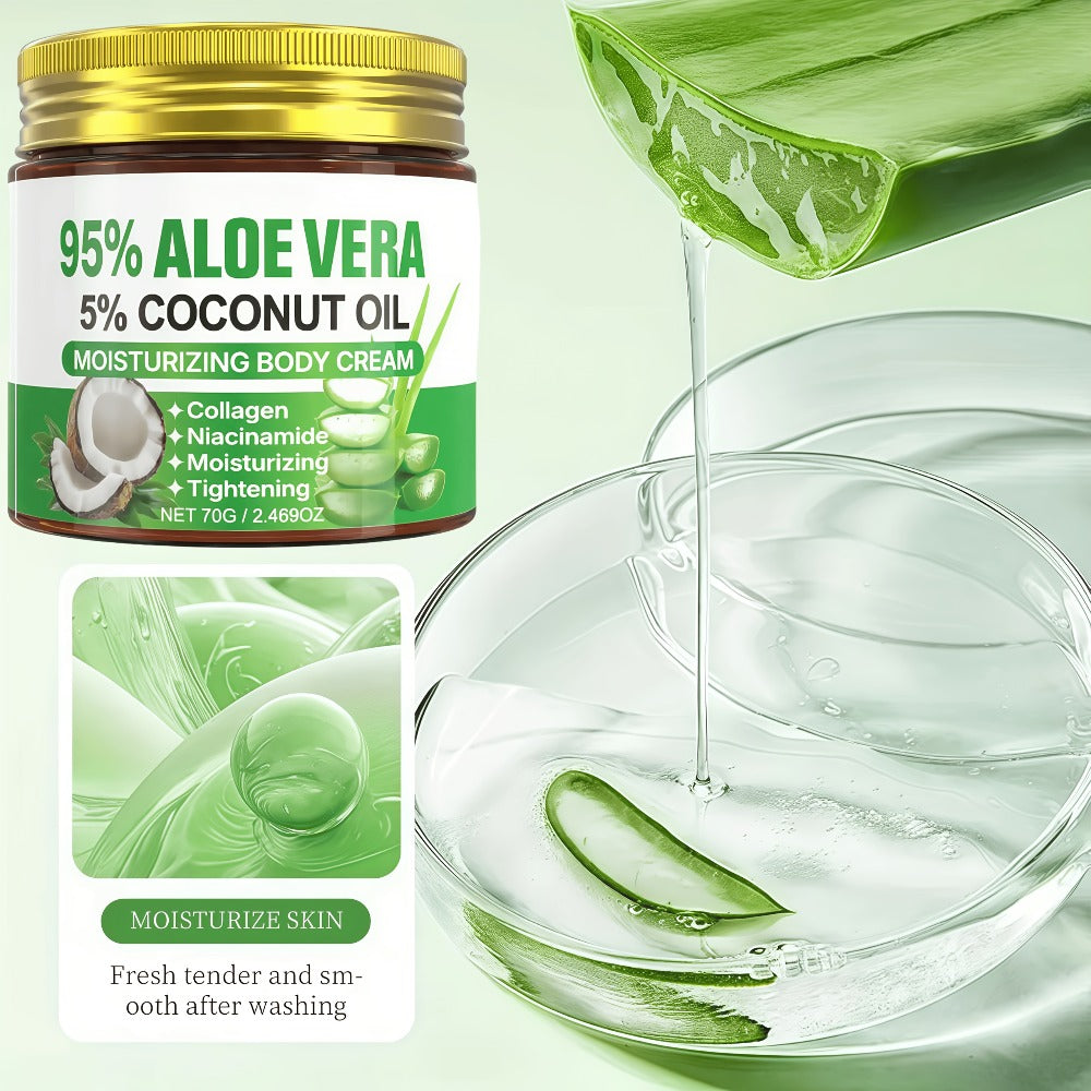 Aloe Vera Collagen Face Cream, Two Jar Set with Hyaluronic Acid and Coconut Oil for Daily Moisture