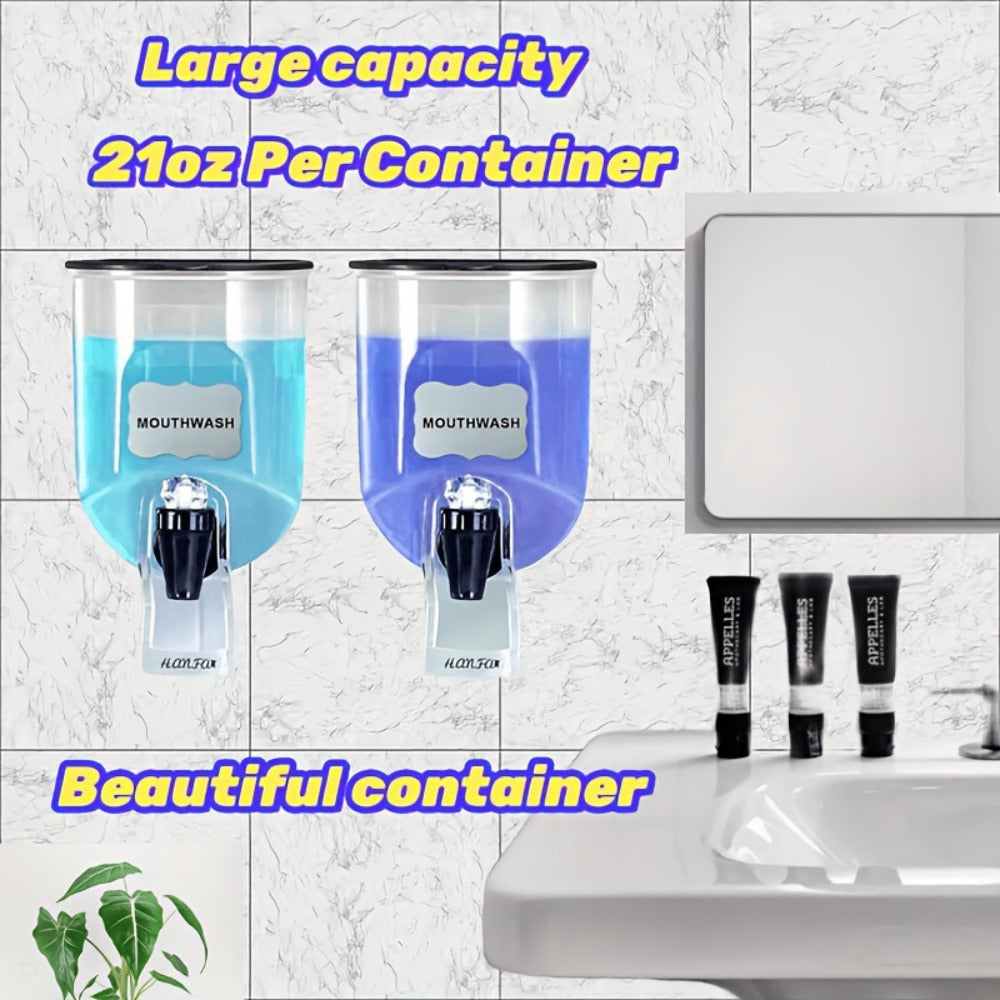 Mouthwash Dispenser Wall Mounted 2-Pack 21 oz Plastic Container - No Electricity Required for an Everyday Personal Care Routine