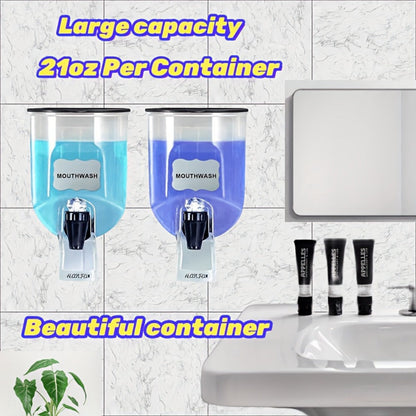Mouthwash Dispenser Wall Mounted 2-Pack 21 oz Plastic Container - No Electricity Required for an Everyday Personal Care Routine
