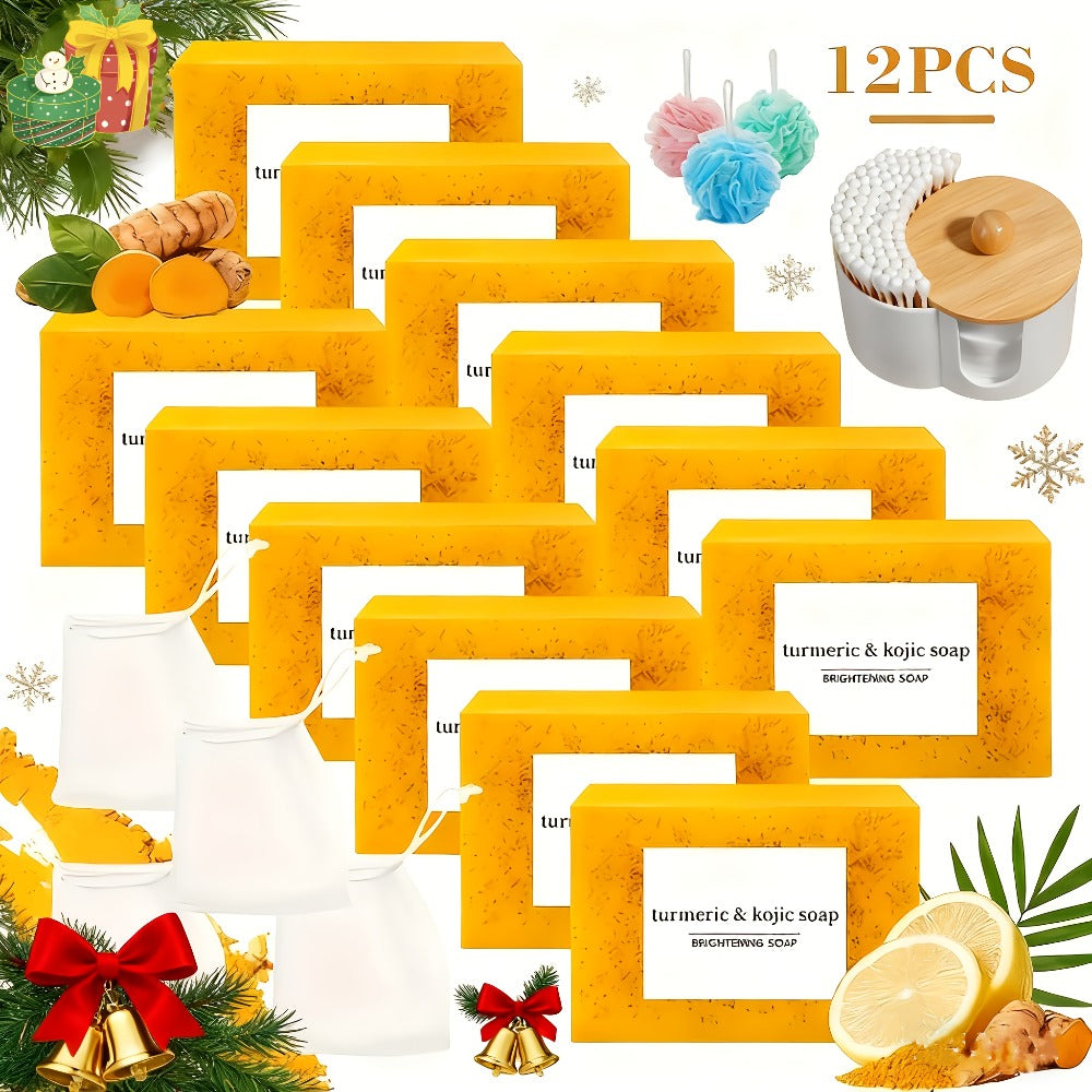 Turmeric Kojic Acid Brightening Soap Handmade Lemon Cold Process Deep Cleansing Hydrating Bar for Face & Body All Skin Types