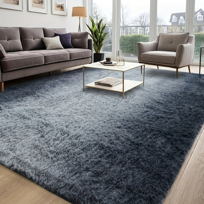 Shaggy Plush Area Rug – Soft Fluffy Carpet for Living Room, Bedroom & Sofa | Non-Slip Machine Washable Tie-Dye & Solid Color Long Pile Rug |