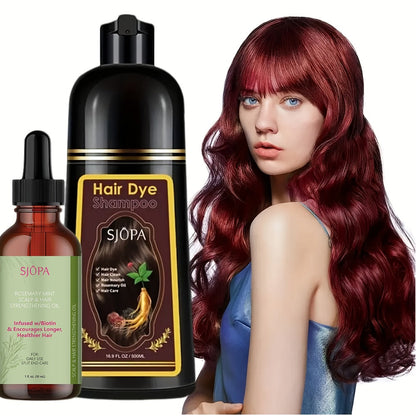 Hair Dye Kit 3-in-1 Color Shampoo with Rosemary Oil 500ml - Natural Safe No Ammonia Quick for Bath Time, Home Spa and Personal Care