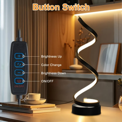 Dimmable Spiral Table Lamp with Touch Control & USB-C Charging Port, 3-Way Brightness Bedside Nightstand Lamp