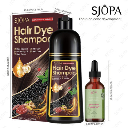 Hair Dye Coloring Shampoo 5-in-1 Upgraded with Hibiscus Oil, Squalane & Glycerin – Quick Color & Nourishing, Gentle Skin-Safe Formula