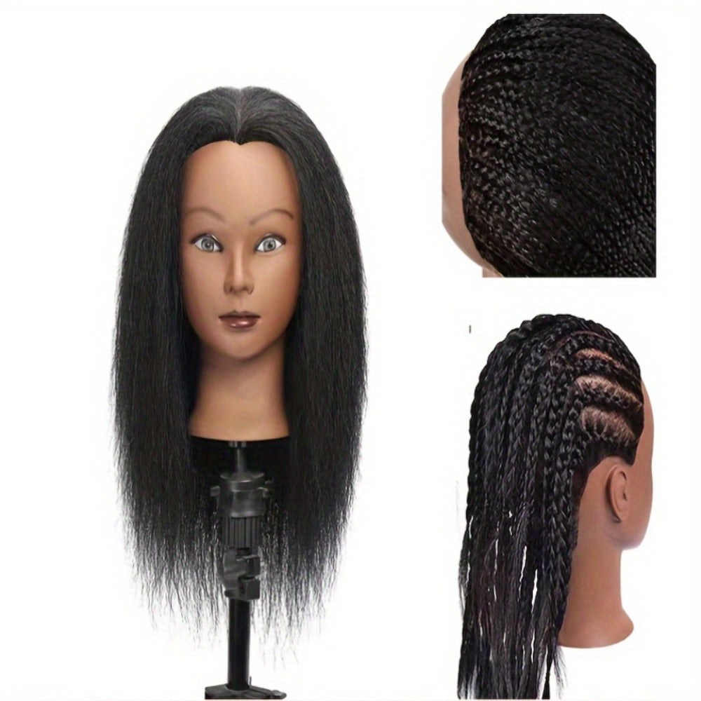 Mannequin Head Human Hair Afro Curly with Clamp Cosmetology Practice Training Head for Hairdresser Braiding Styling Cutting 4 Styles Natural