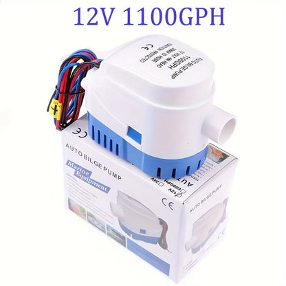 Automatic 12V 1100GPH-Label Bilge Pump with Integrated Float Switch, Side Outlet and Strainer Base