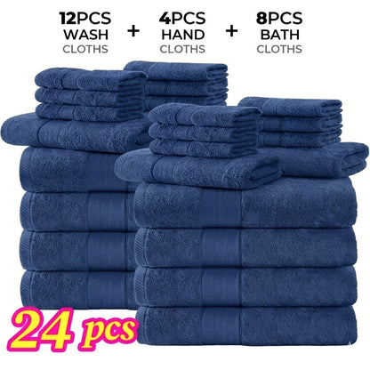 Towel Set 12 or 24 Piece Cotton Collection with Bath, Hand and Washcloth Formats in Seven Colors