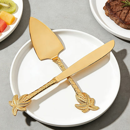 Cake Knife and Spatula Set with Rose Handle, Silver-Plated Dessert Server Gift Box Set for Wedding