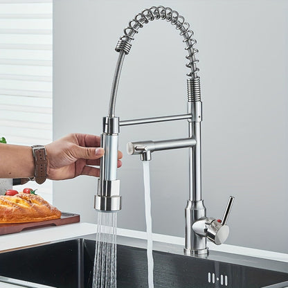 Kitchen Faucet with Pull Down Sprayer Single Handle Single Hole High Arc Spring Commercial Sink Faucet – 360° Swivel Splash-Proof Nozzle
