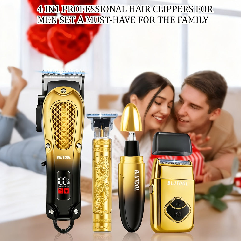 Men's Grooming Set 2 or 4 Piece - Cordless Electric Hair Clipper, T-Shaped Beard Trimmer, Nose Hair Trimmer & Electric Shaver