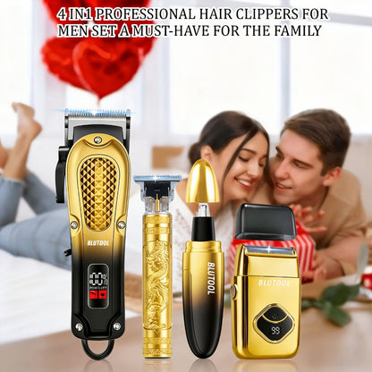 Men's Grooming Set 2 or 4 Piece - Cordless Electric Hair Clipper, T-Shaped Beard Trimmer, Nose Hair Trimmer & Electric Shaver