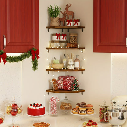 Corner Wall Shelf Set with 13.9-Inch Front Edge, Brown, Black or White Finish and 2, 4 or 6 Pieces