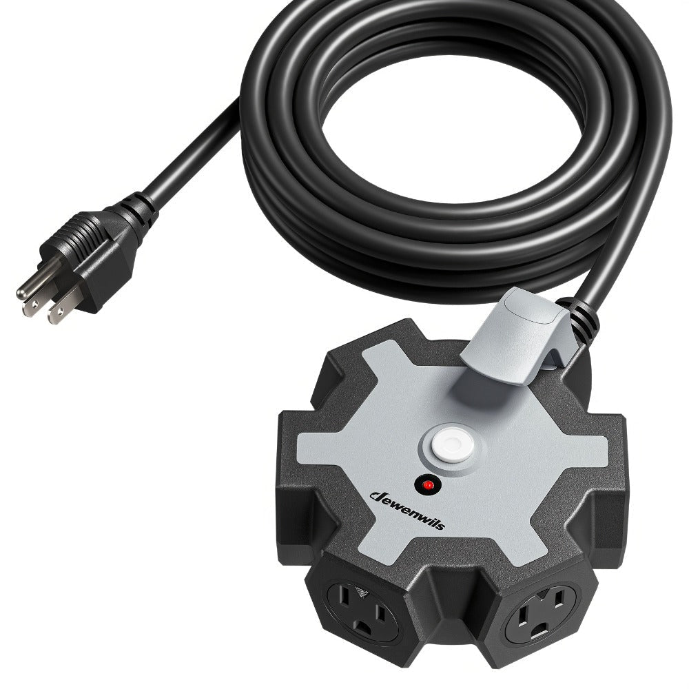 Power Strip 5-Outlet Workshop Hub with 15-Foot 14/3 AWG SJTW Cord, 15A Circuit Breaker and Swivel Covers