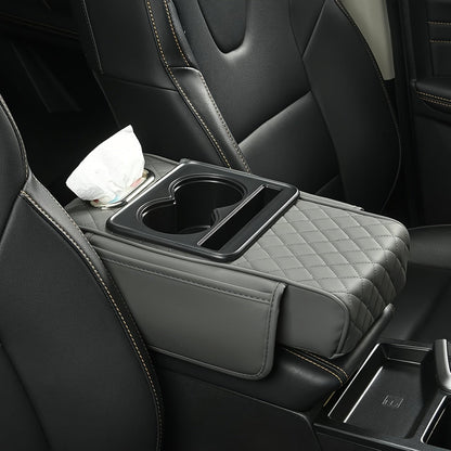 Center Console Armrest Organizer with Two Cup Holders, Tissue Slot, Side Pockets and Eight Color or Trim Options